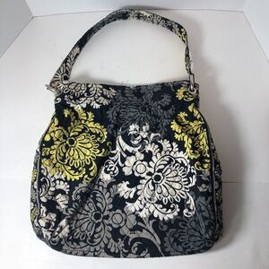 Vera Bradley Shoulder Hand Bag Tote Baroque‎ Black Yellow White 13.5"x13.5" D1